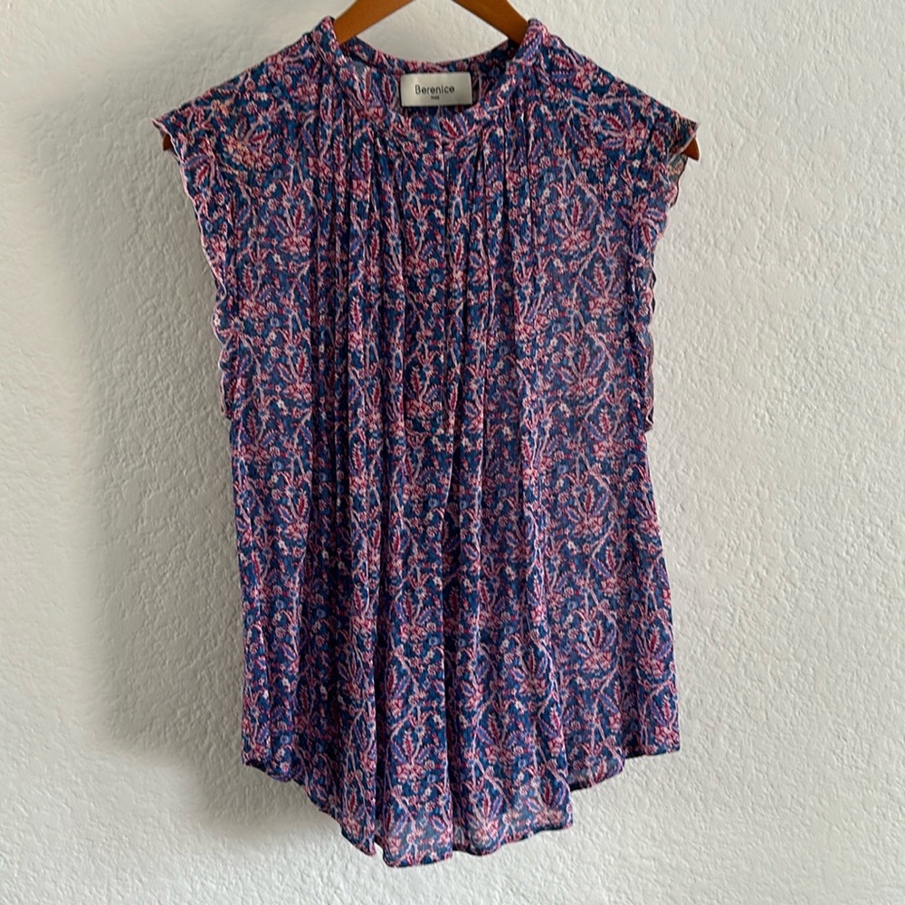 Bobeau Women's Floral Blouse - Blue and Pink